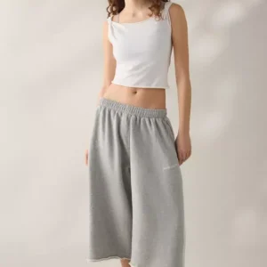 Leg Cropped Jogger Pants Grey